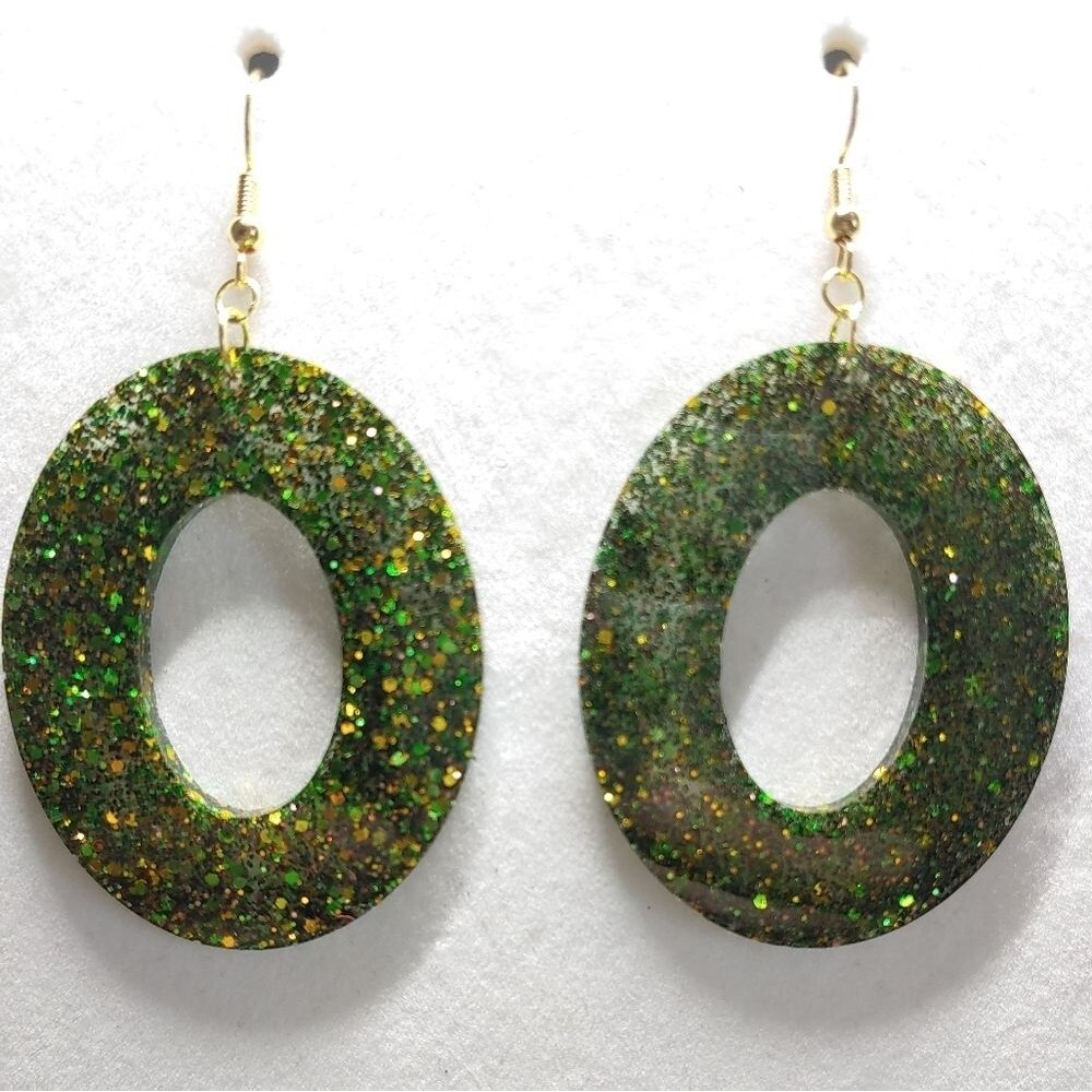 Earrings Green and Gold Glitter - Picture 1 of 2